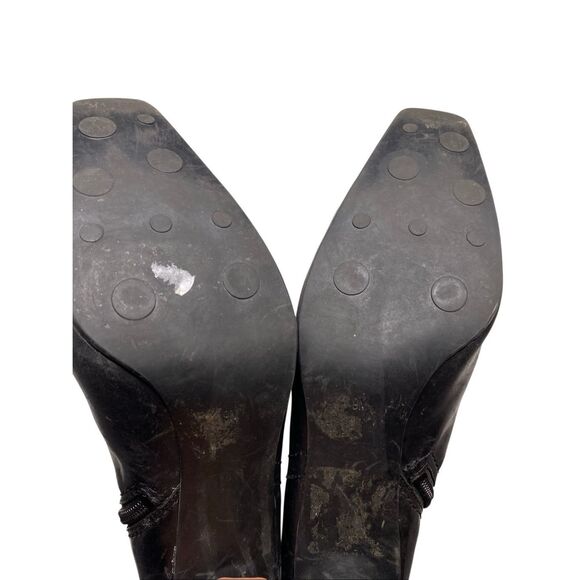 AE Jacob Black Leather Pointed Toe Mid Calf Stiletto Heel Boots Womens 9 Office - Picture 4 of 10